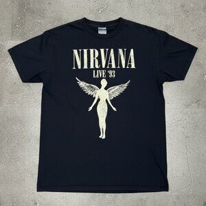 Nirvana Live 93 Tour In Utero Angel Black Vintage Style Band Tee